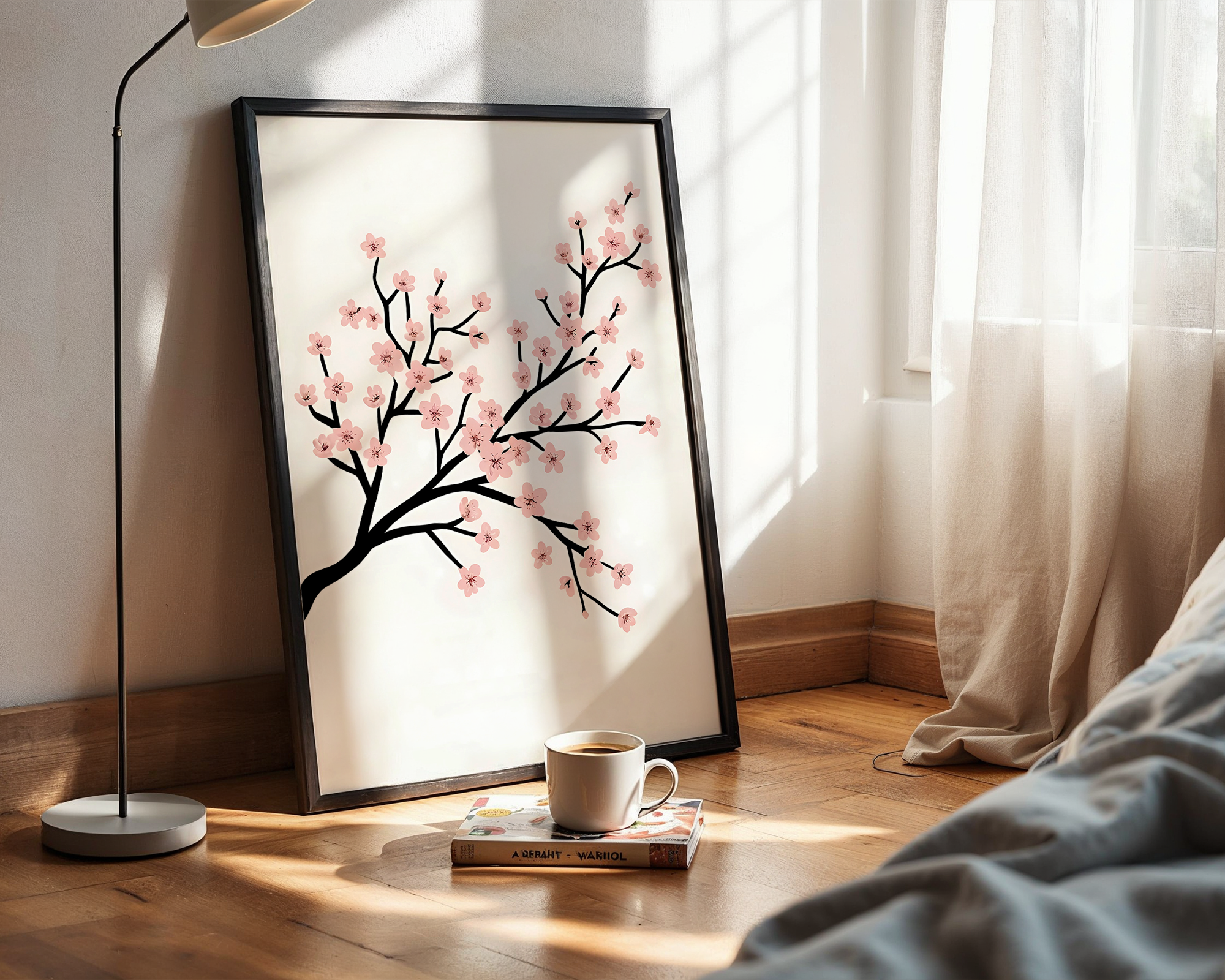 Blossom Serenity – Framed Minimalist Sakura Branch Art Print