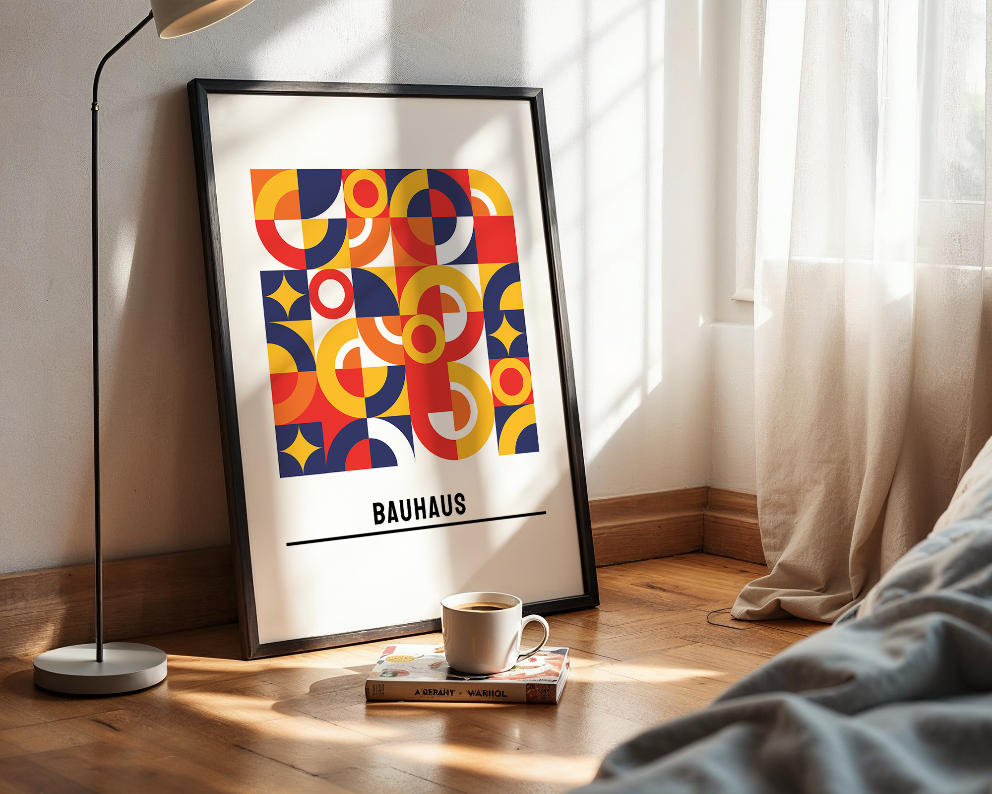 Abstract Alignment Wall Art – Mid-Century Poster with Geometric Forms - Framed