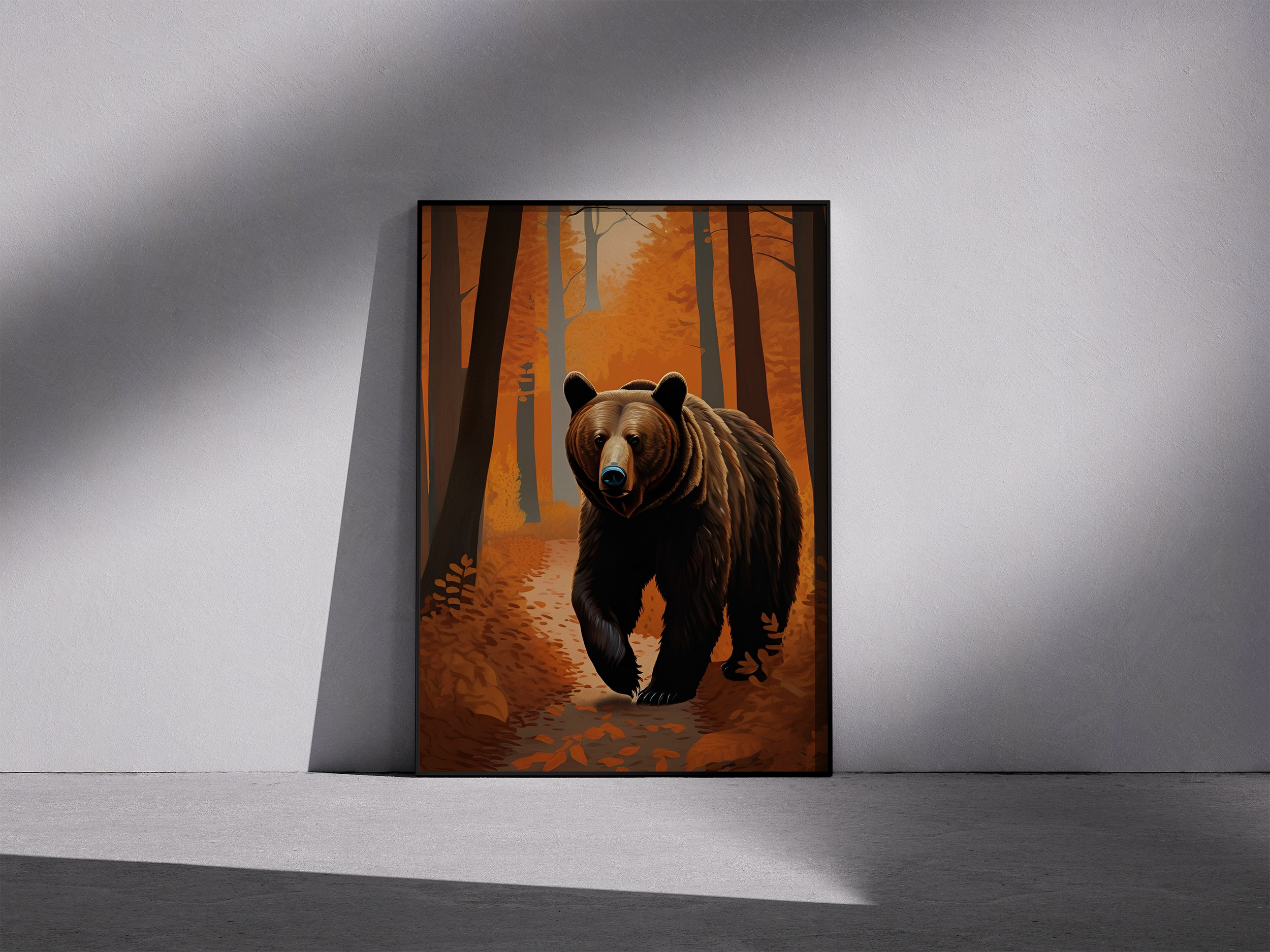 In the Heart of Fall - Bear Among the Turning Leaves - Framed Animal Poster