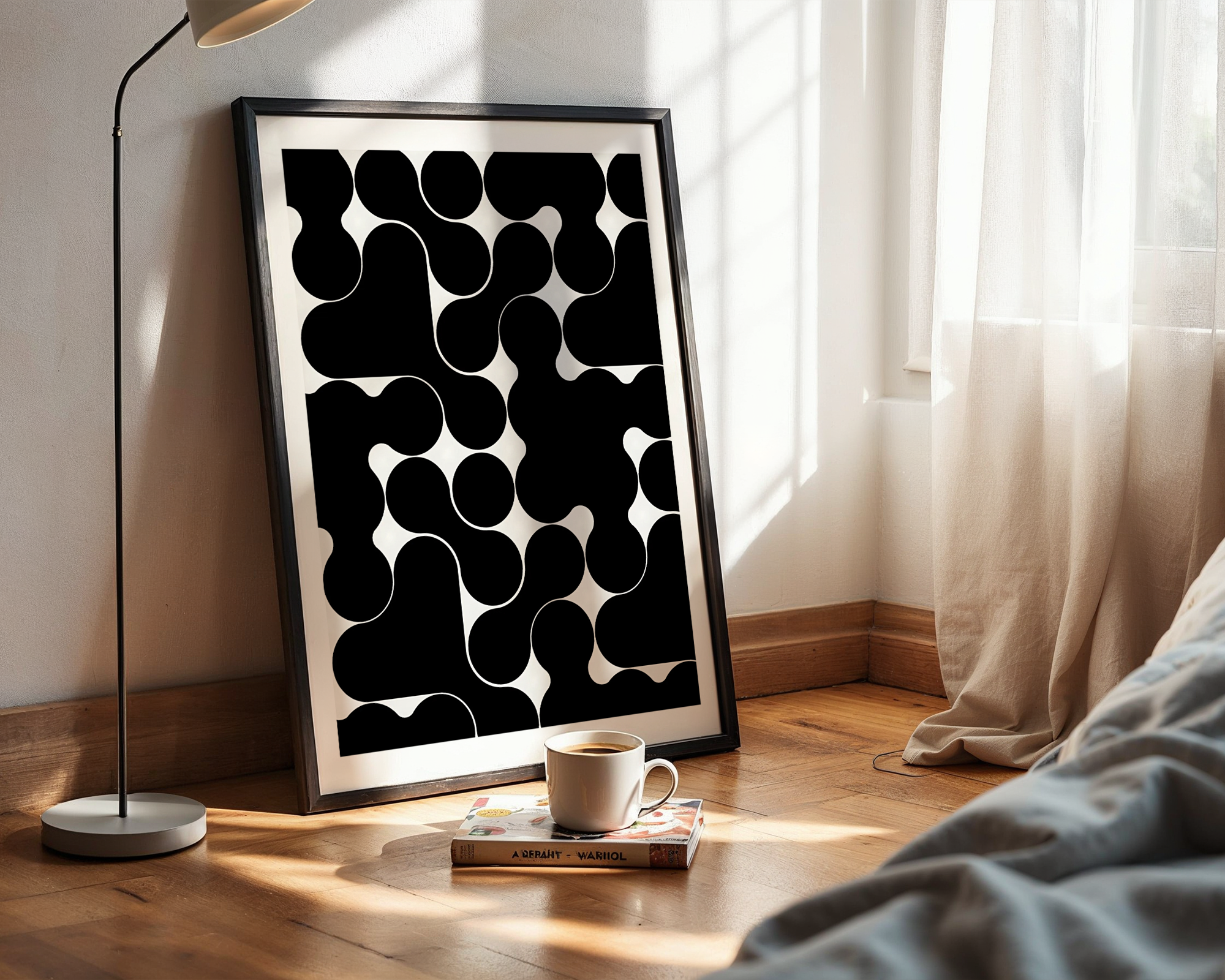 Minimalist Black and White Abstract Wall Art – Modern Geometric Framed Print
