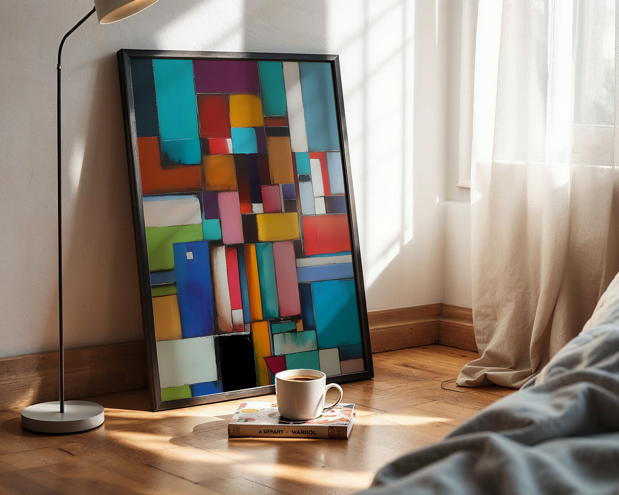 Modern Abstract Geometric Wall Art – Colorful Framed Print