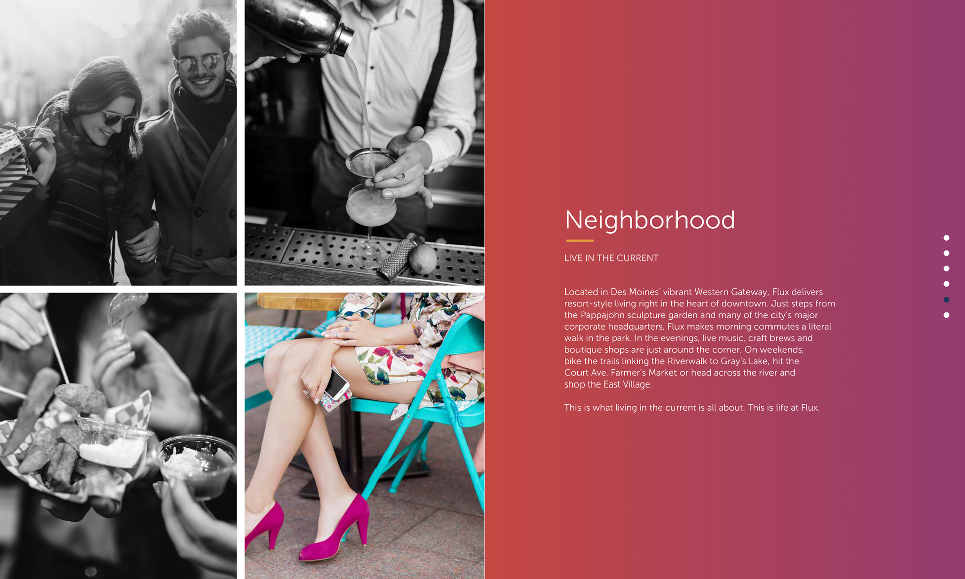 Flux Apartments brand identity system and graphic elements