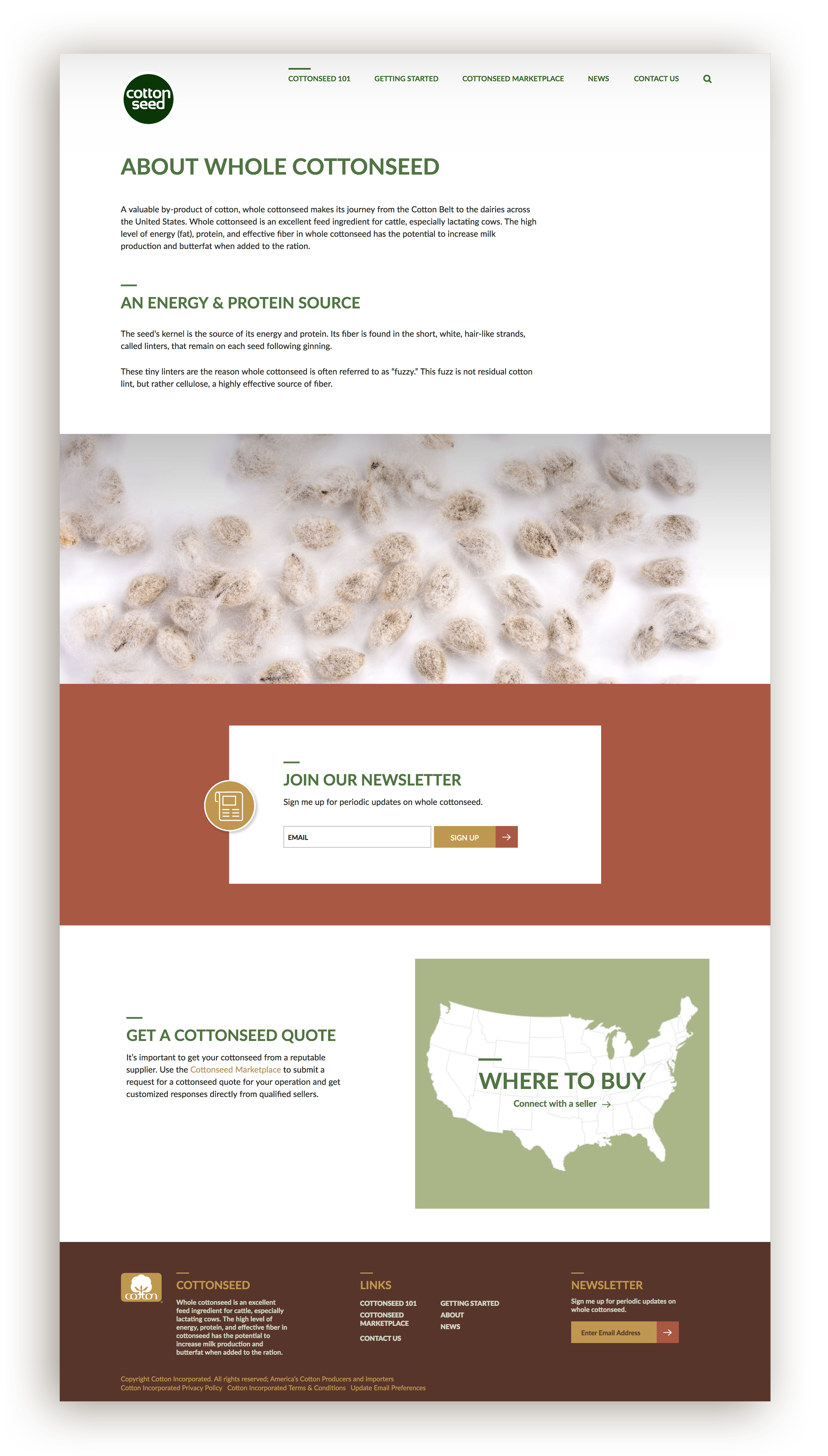 WholeCottonSeed.com forms, maps, and informational web pages