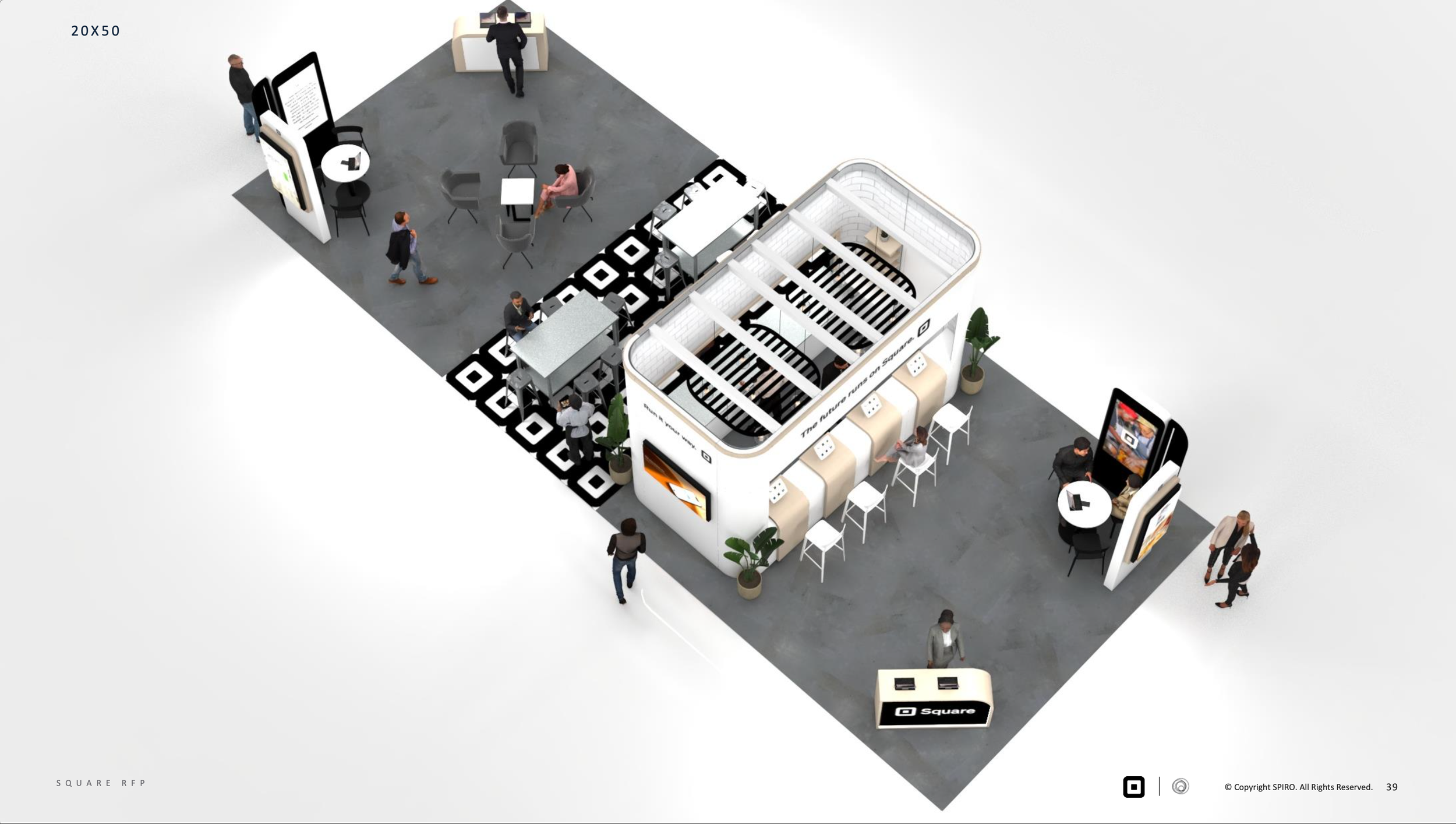 Square trade show exhibit floor plan and spatial layout