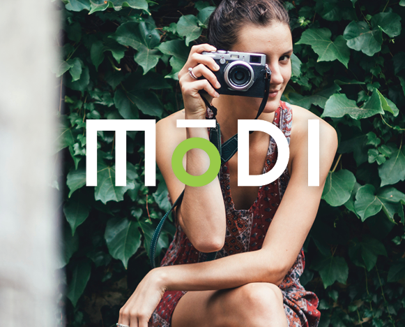 Modi Apartments brand identity with lifestyle photography