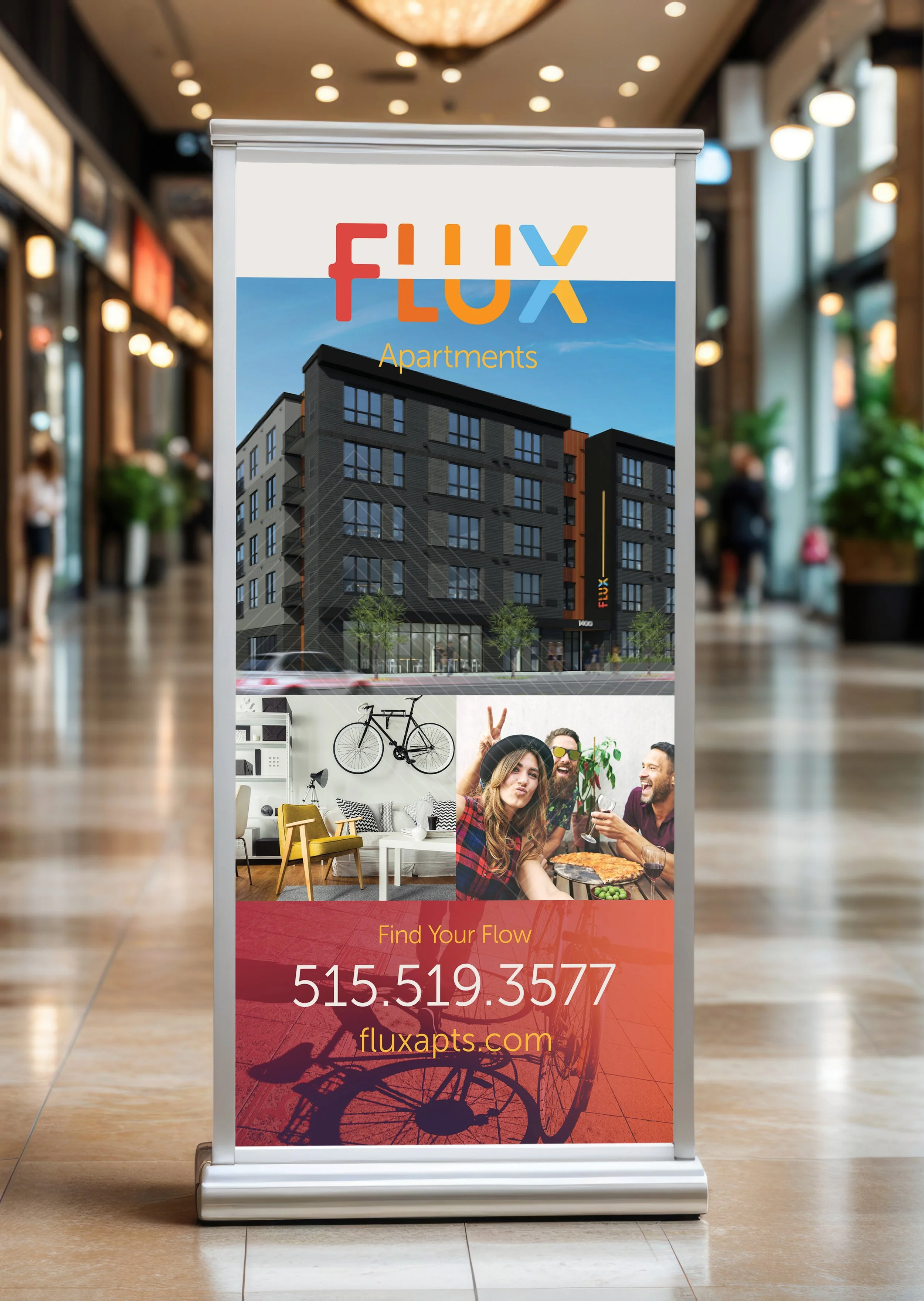 Flux Apartments pull up banner