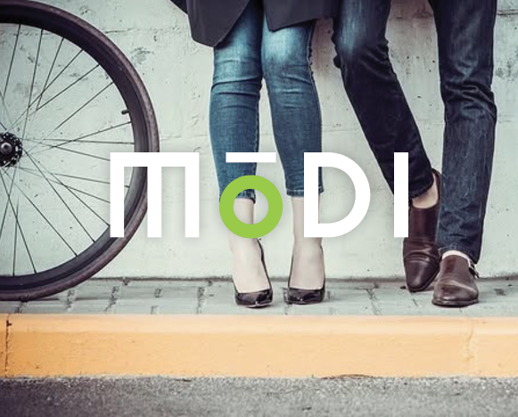 Modi Apartments brand identity with urban lifestyle photography