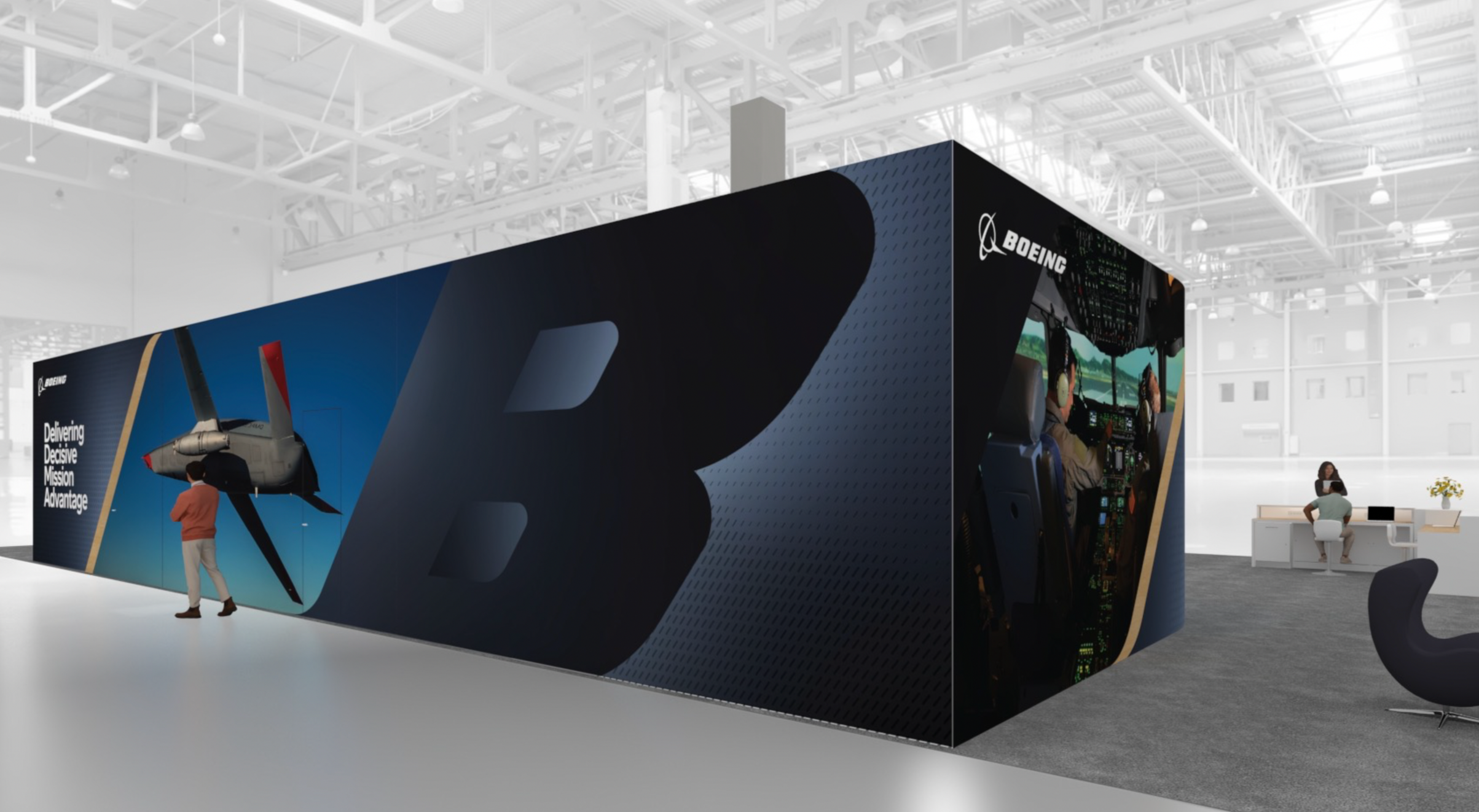 Boeing Defense trade show exhibit concept with large-scale environmental graphics