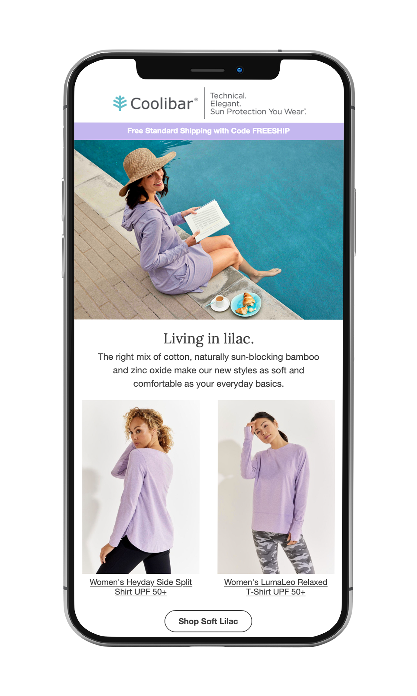 Coolibar mobile ecommerce pages featuring seasonal apparel