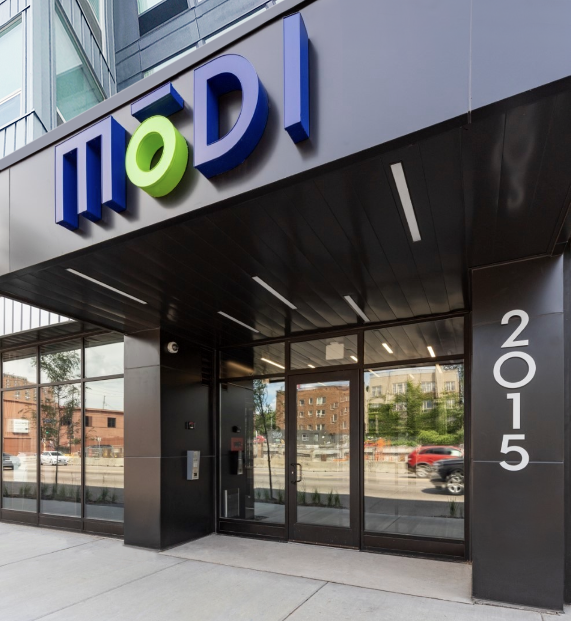 Modi Apartments exterior building signage