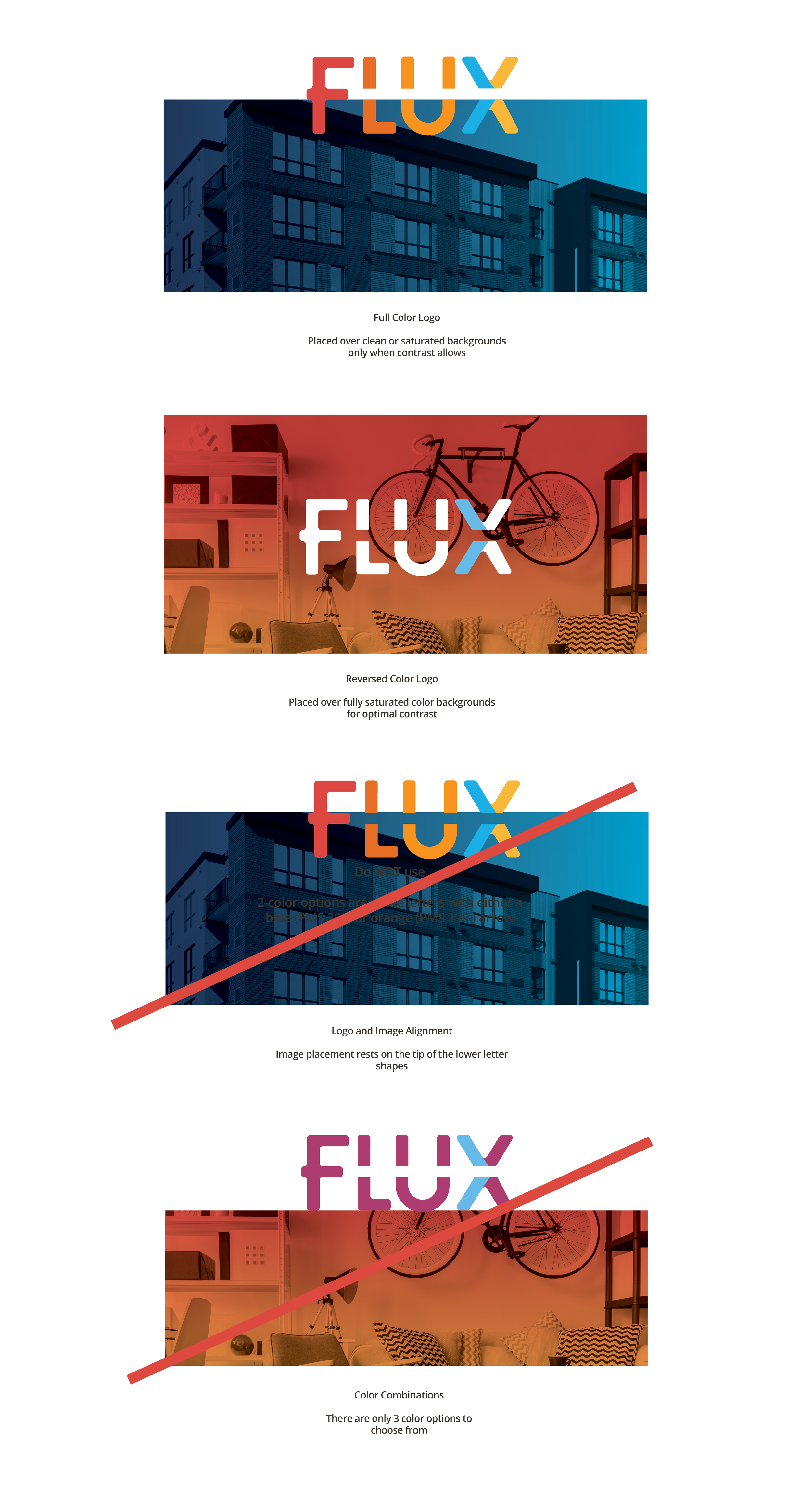Flux Apartments logo applied to architectural photography