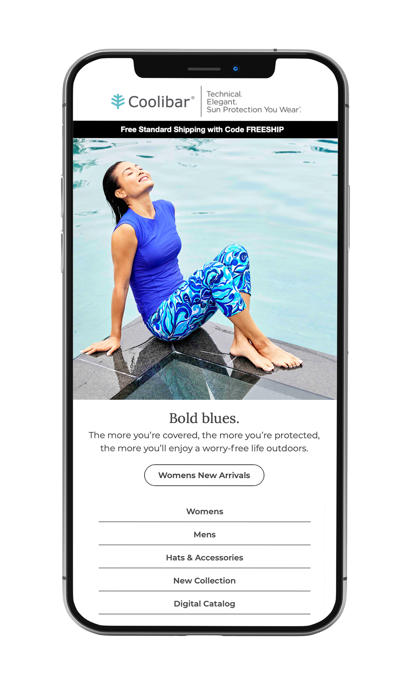 Coolibar mobile ecommerce pages featuring seasonal apparel