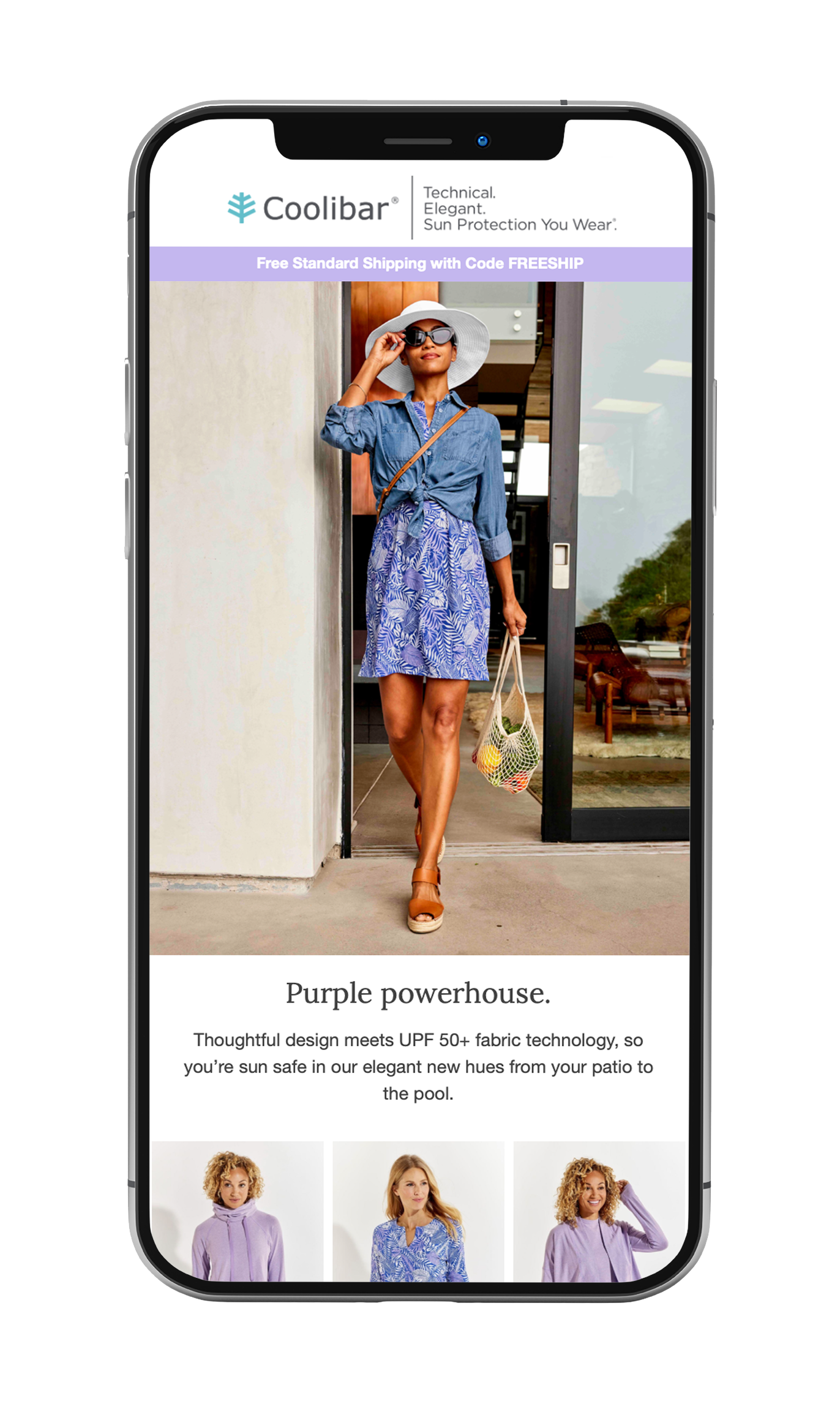 Coolibar mobile ecommerce pages featuring seasonal apparel