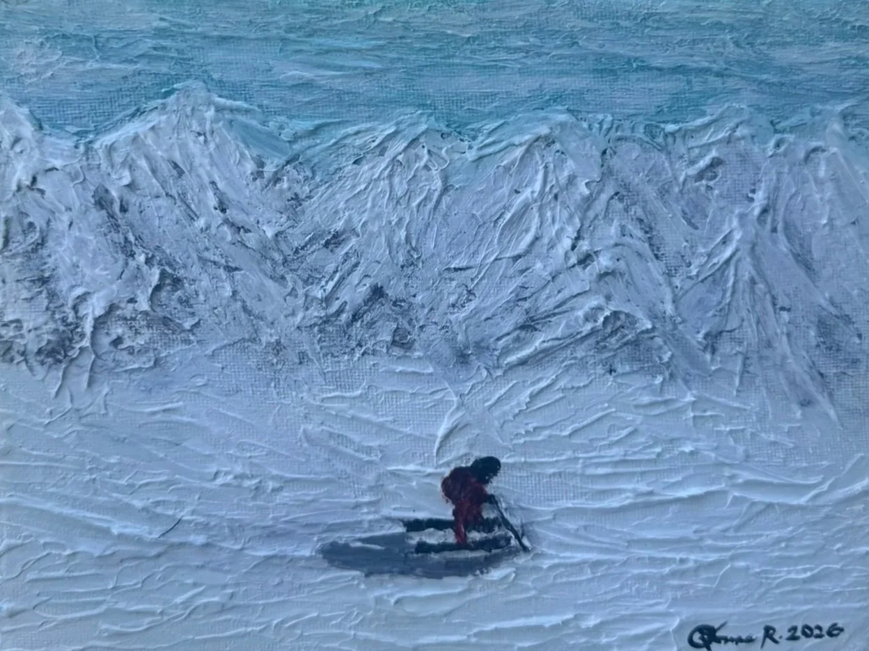 Schneetag, Skitag`– Original-Acrylgemälde, 20× 25 × 2 cm