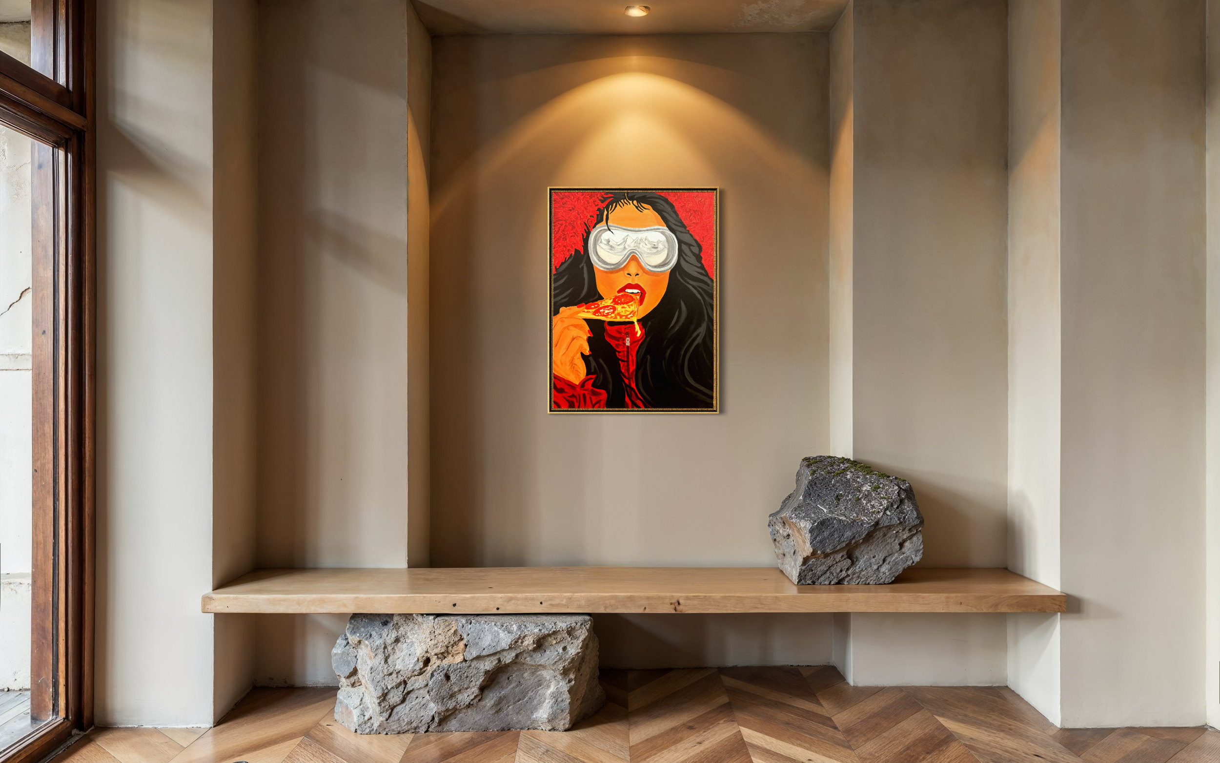 " The Lady in Red with a Slice of Pizza "  A4 (21 × 29.7 cm) ( Limited Edition Print 100pcs numbered and signed )