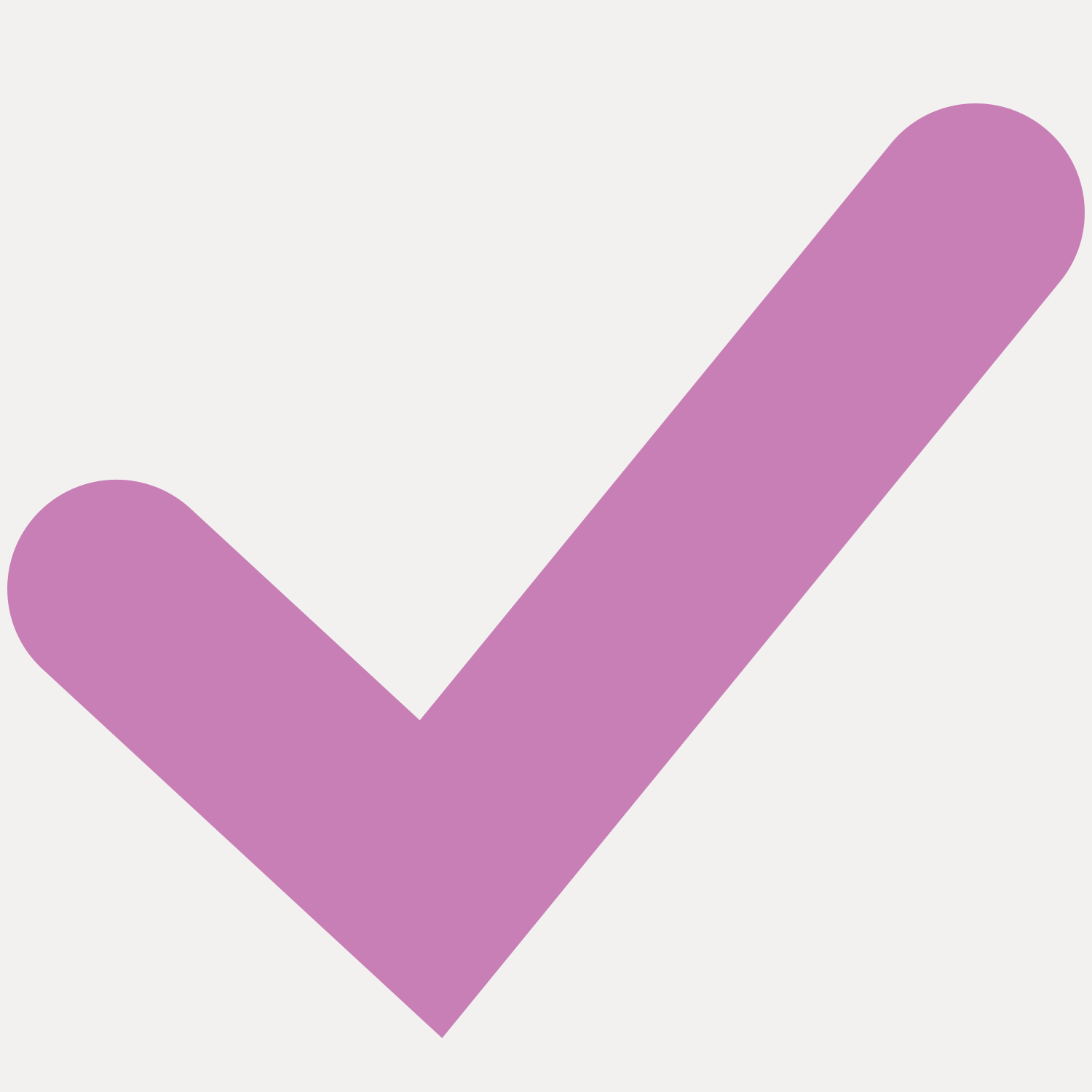 A large purple checkmark on a light gray background.