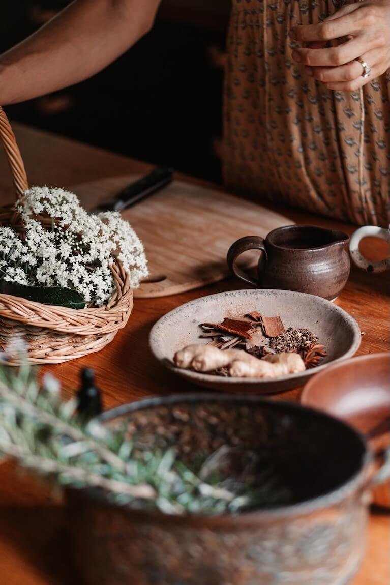 Ayurvedic food preparation with herbs and spices, supporting digestion and gut health on the Gold Coast