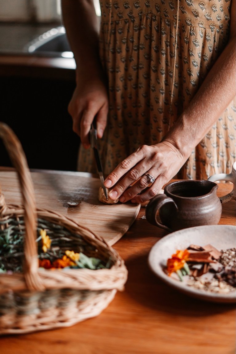 Preparing fresh vegetables and herbs, supporting digestion, gut health and Ayurveda lifestyle Gold Coast