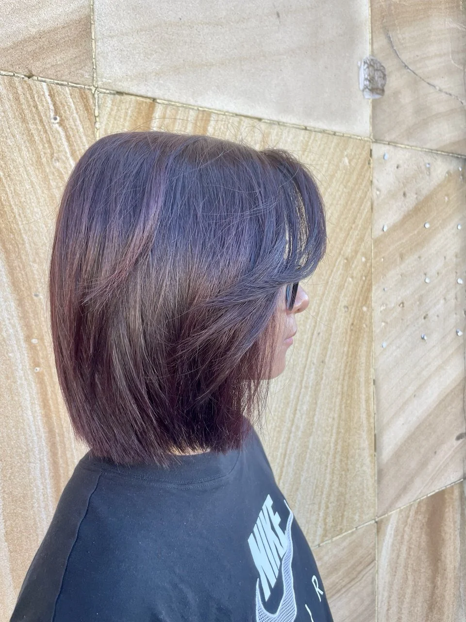shoulder-length, colored hair
