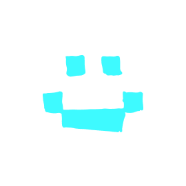 A digital drawing of a smiling face with two eyes and a curved mouth, all in bright blue on a black background.