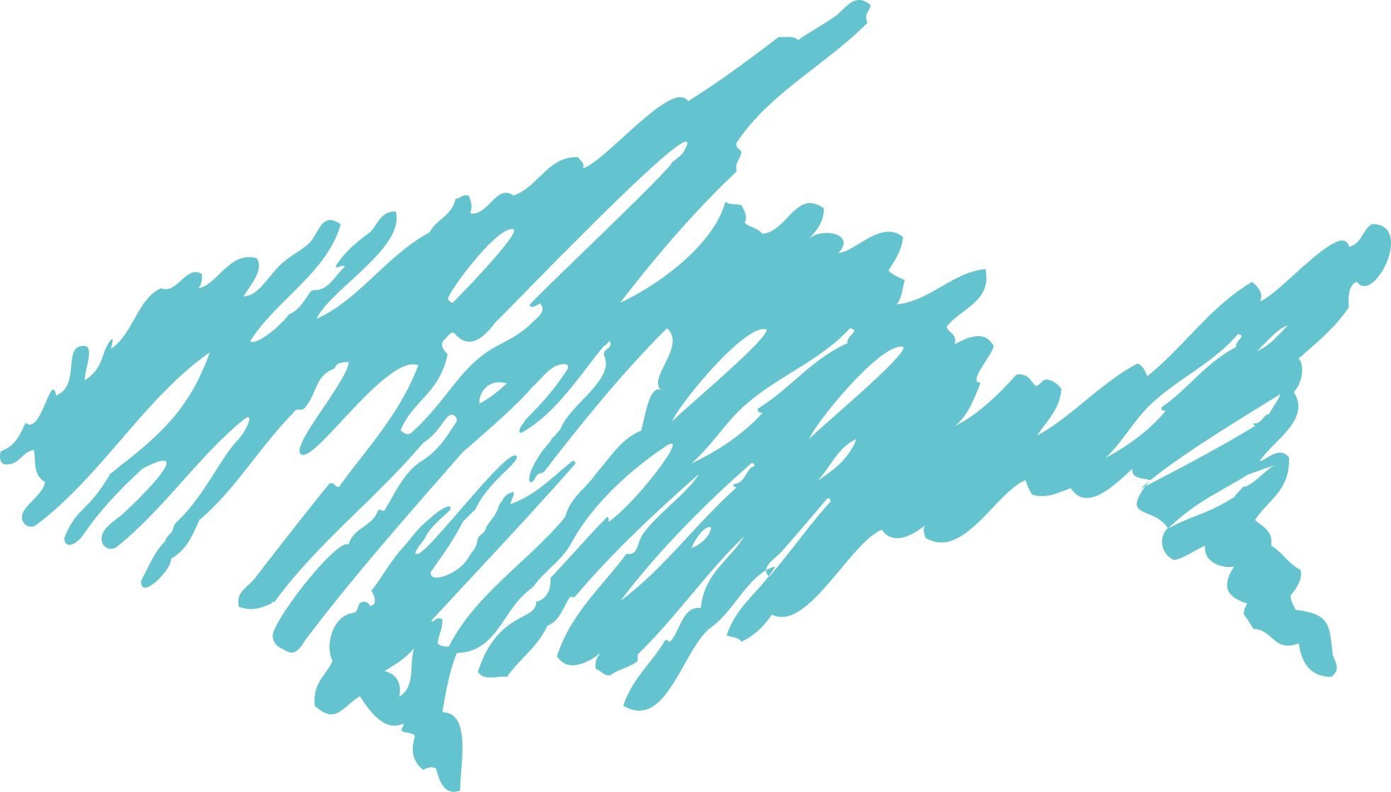 Stylized blue fish silhouette with exaggerated fins and tail, outlined in black.