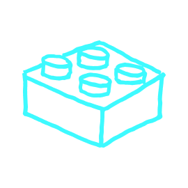 A simple line drawing of a single LEGO brick with six circular studs on top.