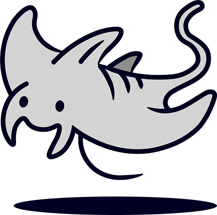 A cartoon illustration of a smiling, stylized shark with exaggerated features and a friendly appearance.