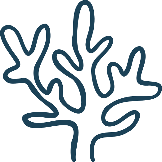 Outline drawing of a tree or coral in dark blue.