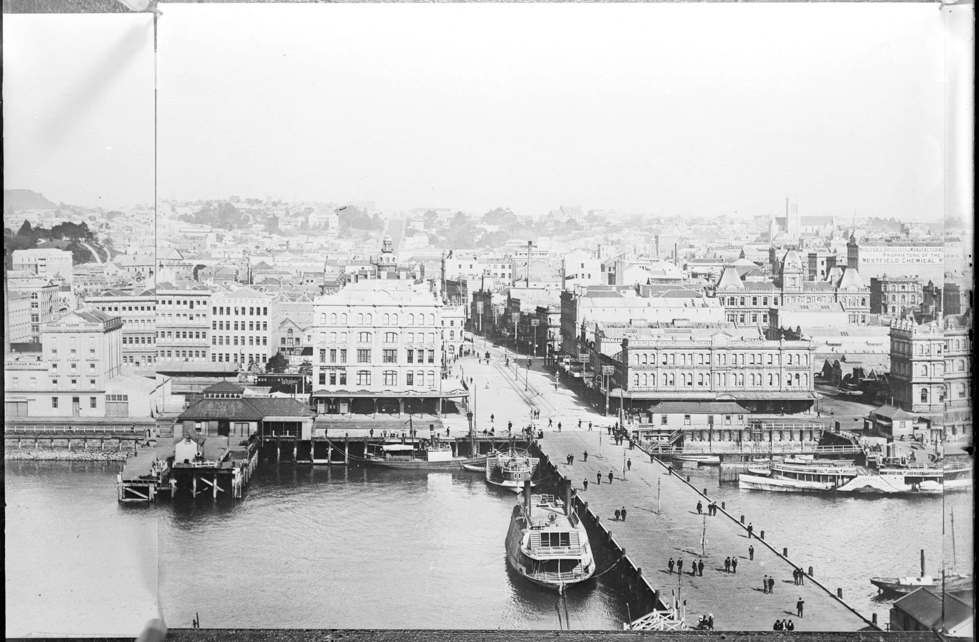 SS Hirere (broadside on), docked at in Auckland, 1906