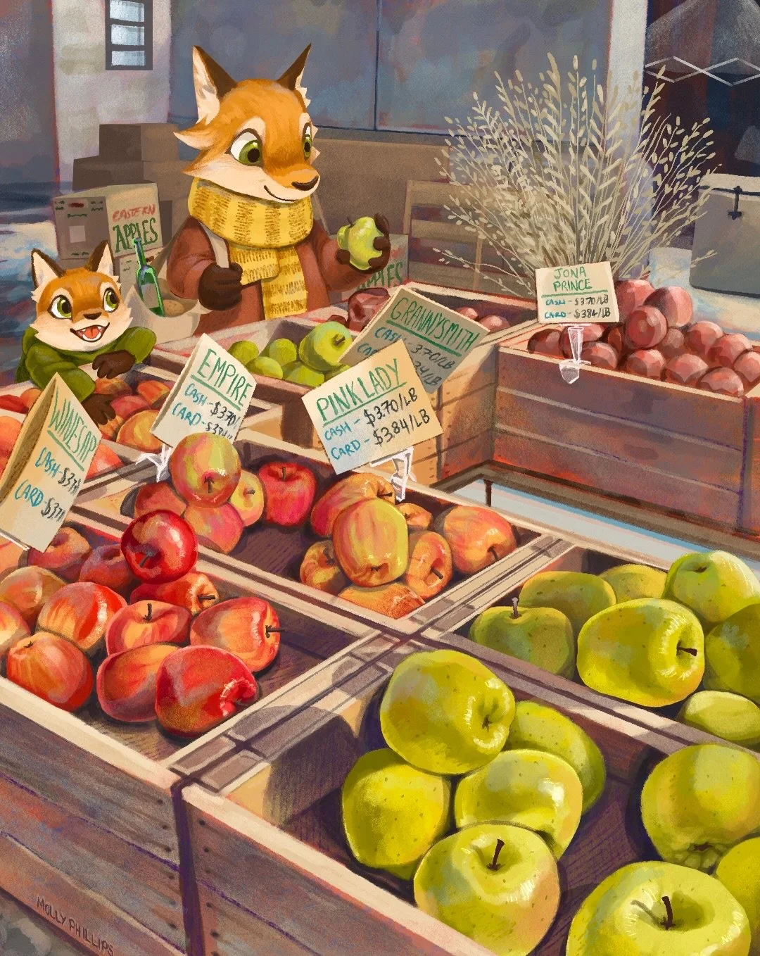 study of a gorgeous apple stand I saw this weekend 🍎 🍏 plus some fox folks!

&bull;

#kidlit #illustration #kidlitillustration #visualdevelopment #childrensbook