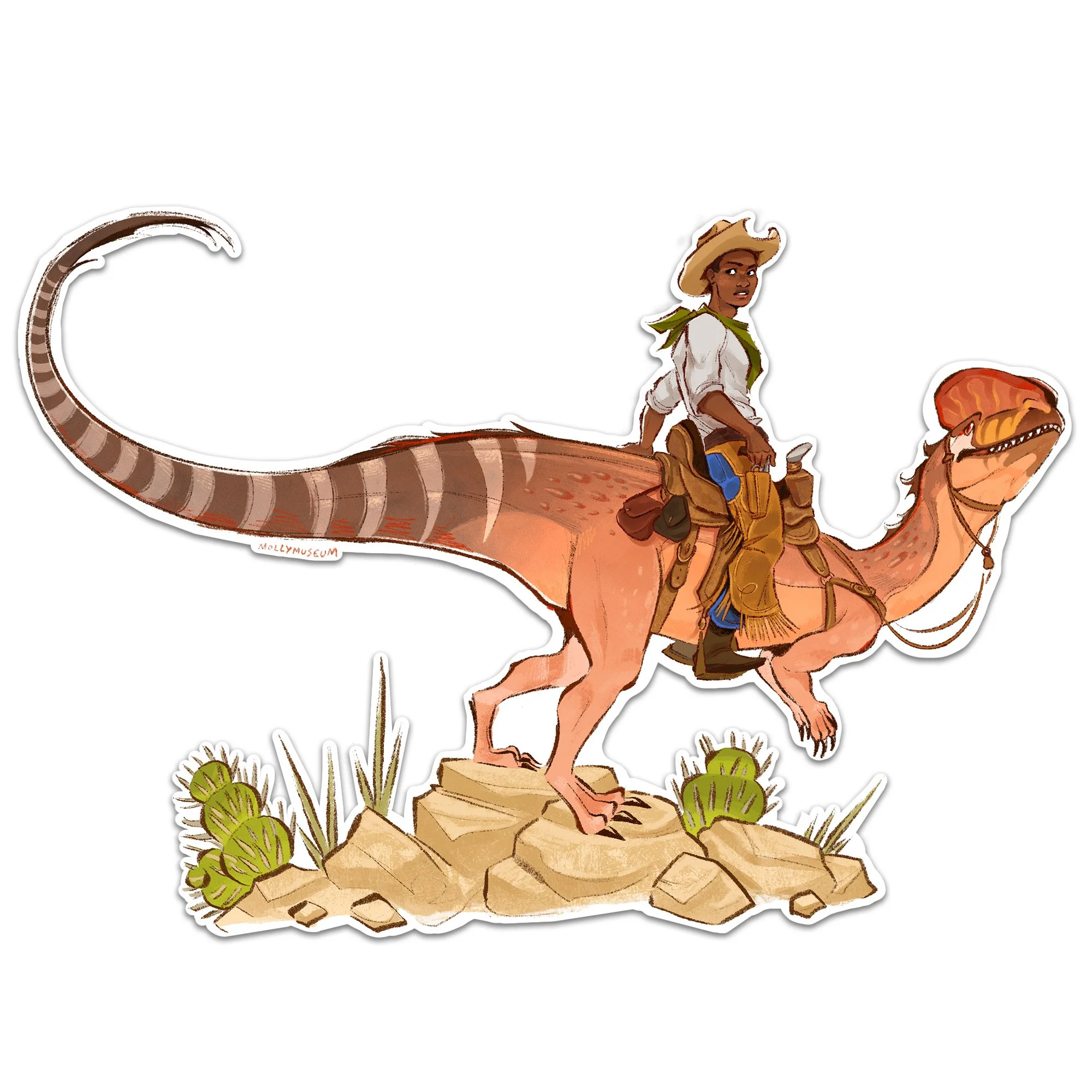 Dilophosaurus Cowboy Vinyl Sticker 5"x5"