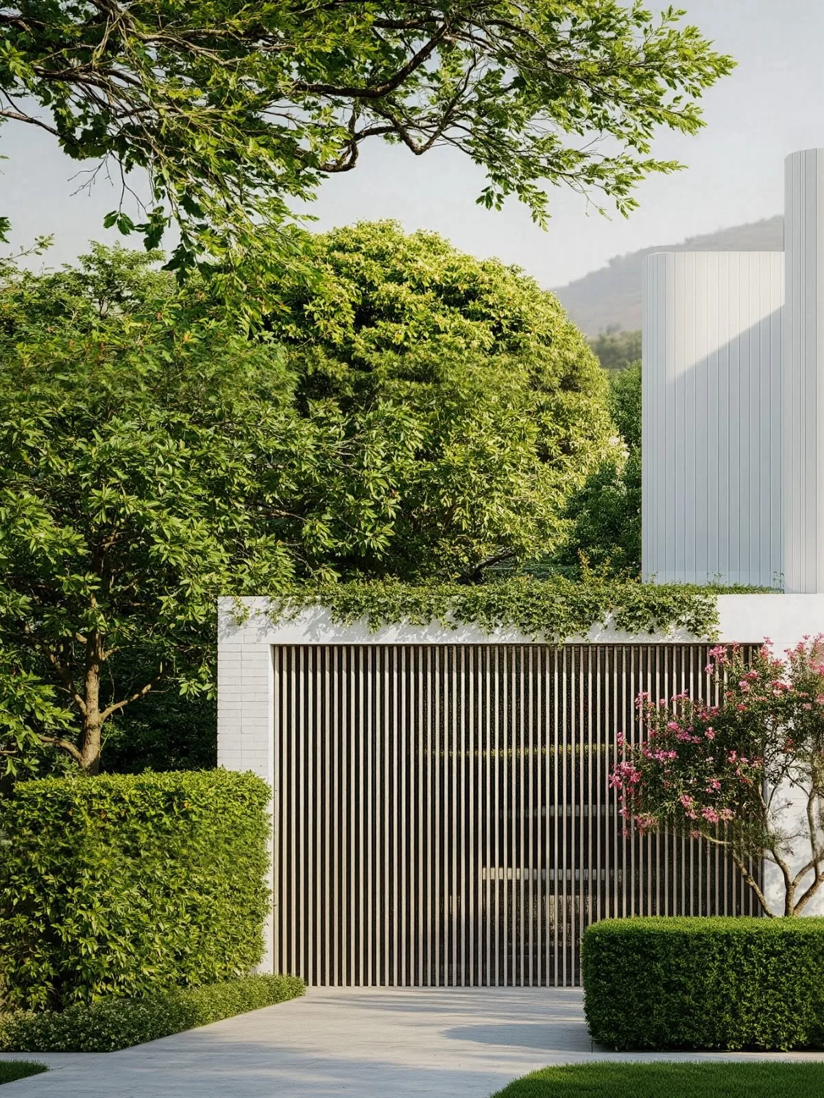 House B balances generous living with refined detail.

Two distinct living areas flow into a high-end kitchen featuring custom joinery and striking stone elements. An elegant fa&ccedil;ade and thoughtfully landscaped entry set the tone for a home tha