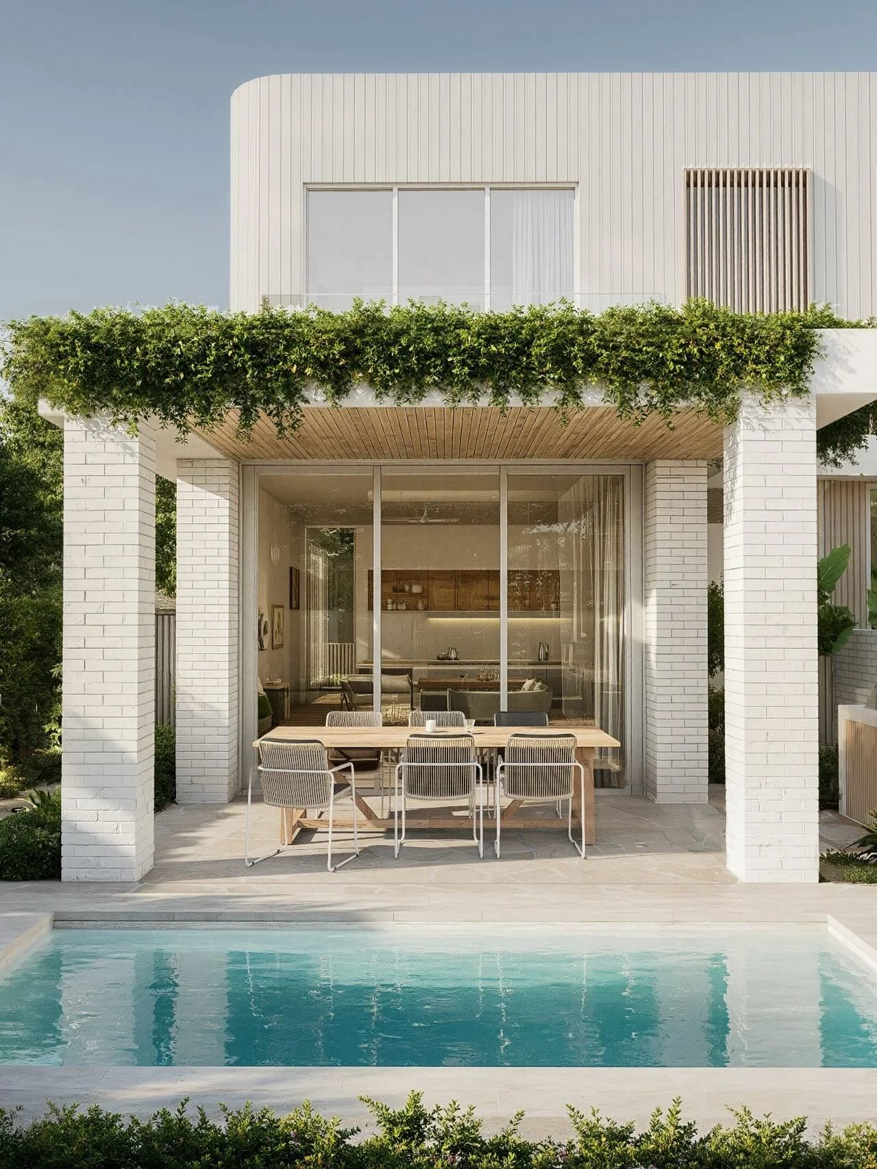 House B 
designed as two homes that work in harmony.
Four bedrooms, three and a half bathrooms, two distinct living areas, and expansive outdoor spaces all connected through careful architecture and landscape integration. Light pours through the doub