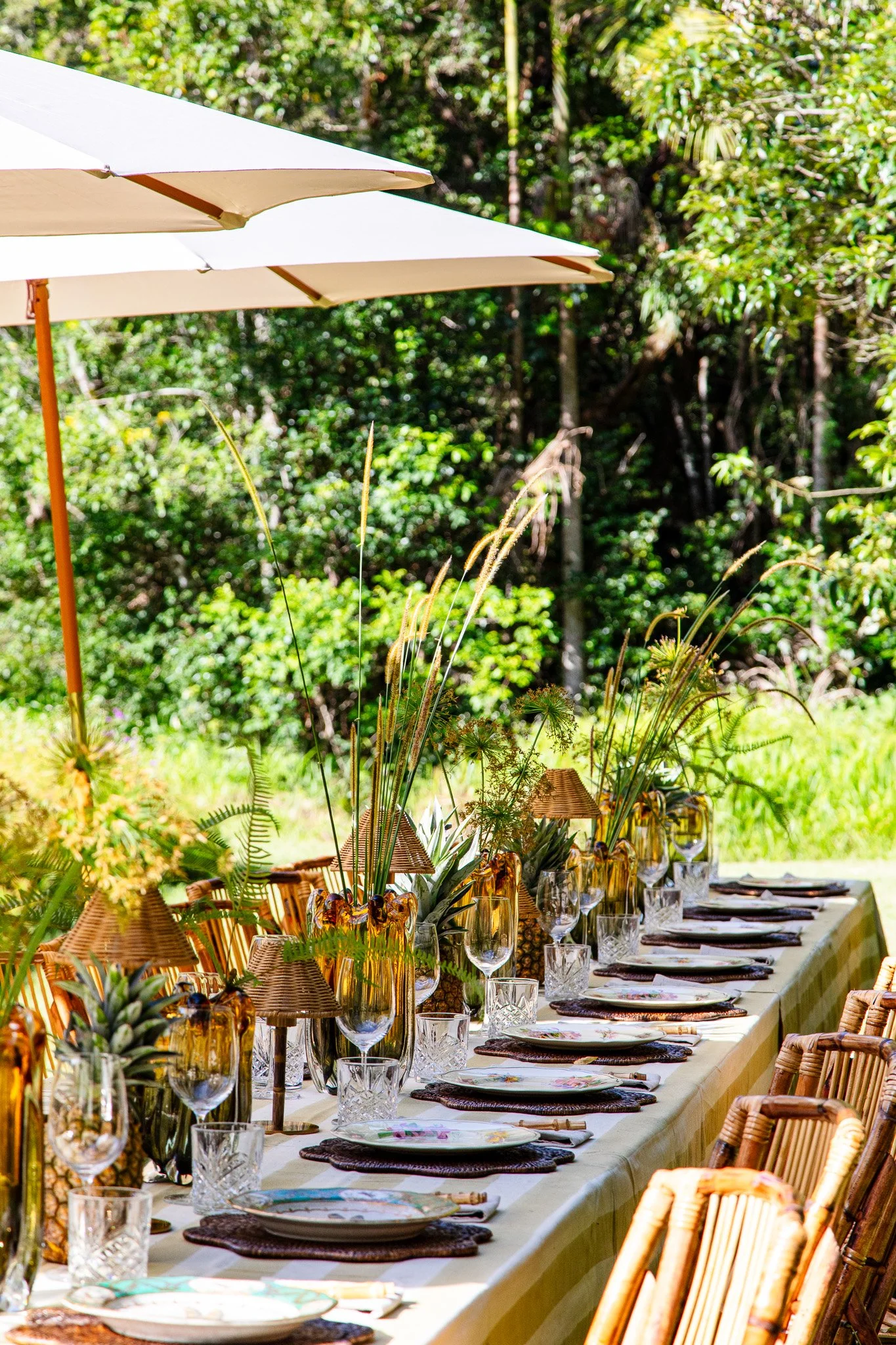 long table styled outdoor picnic in nature