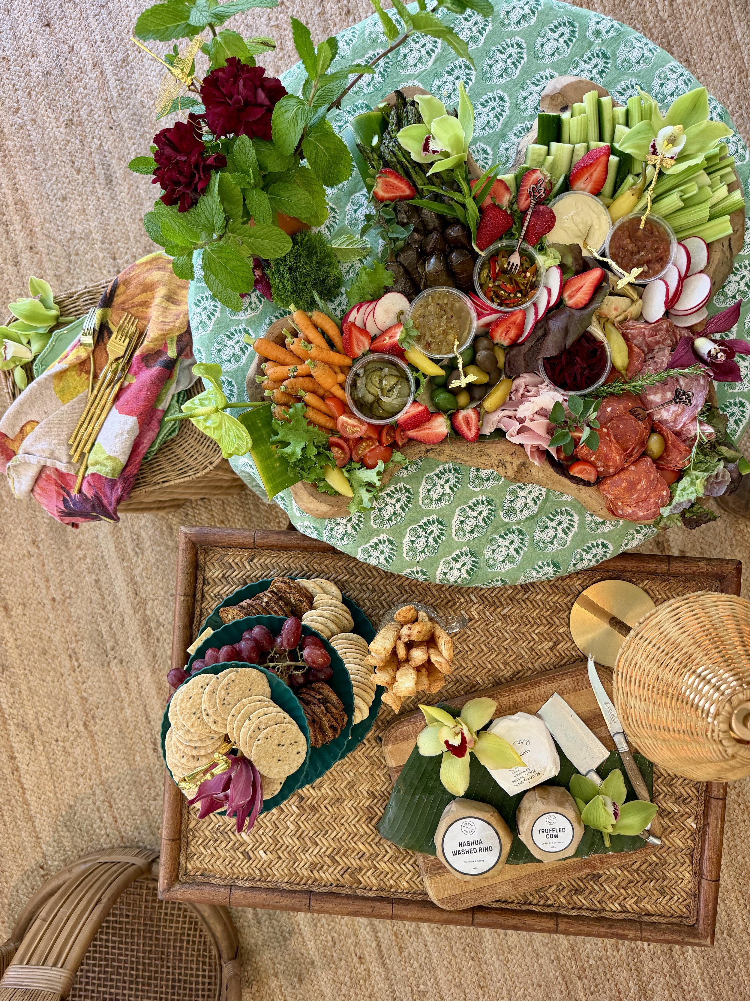 Abundant grazing board in the plam room at nightcap ridge for the spring picnic
