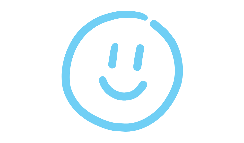 A simple blue smiley face with a circular outline, two lines for eyes, and a curved line for a smiling mouth.