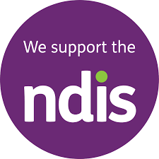 Purple circle logo with white and green text supporting NDIS