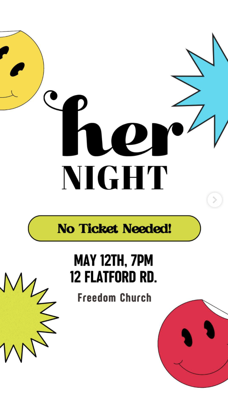 Graphic created for "Her Night" 2021. Targeting teenage demographic with a bright, bold, contrasting color palette.