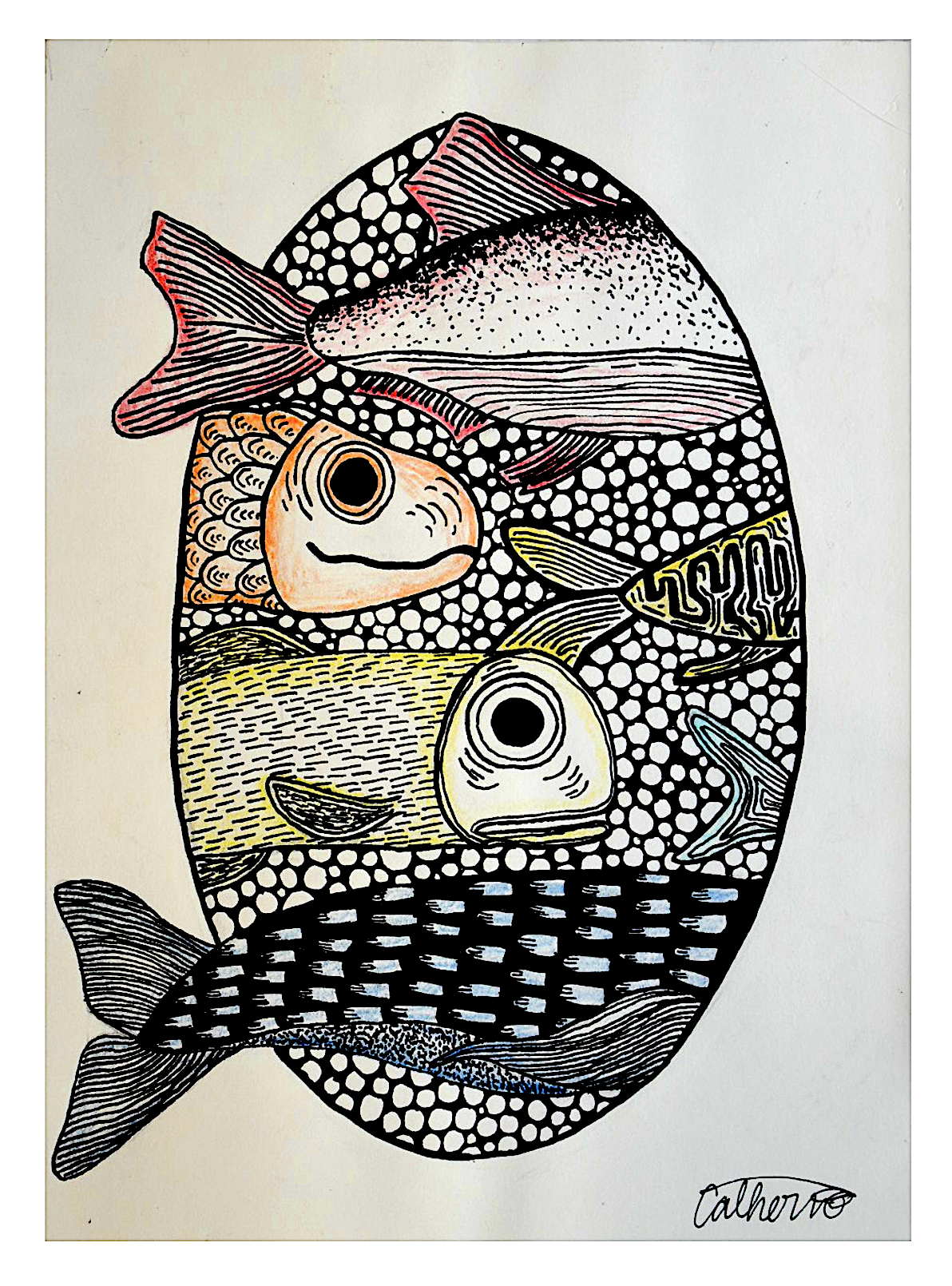Ink and color pencil