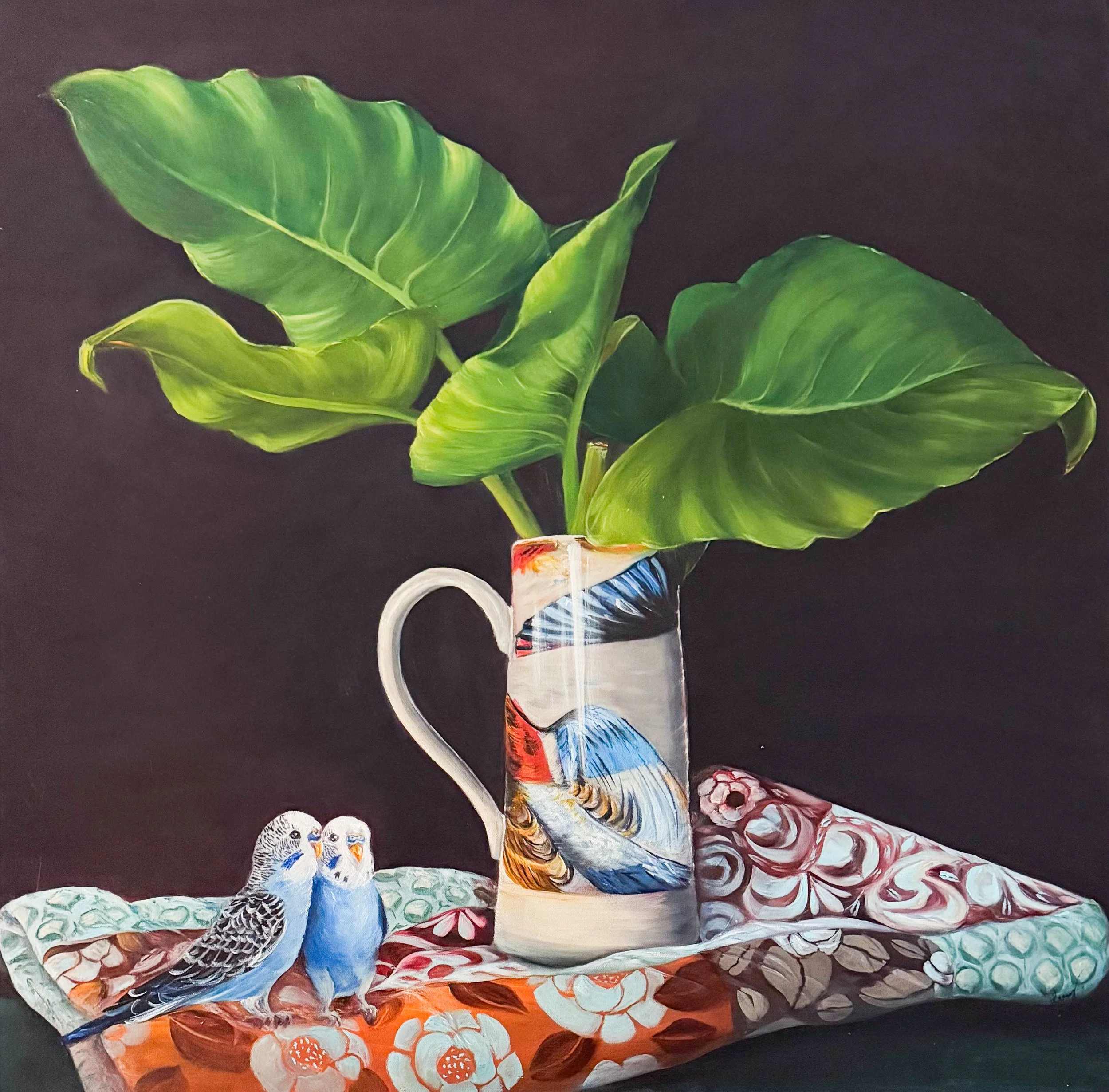 Philodendron Leaves with Orange Quilt.jpg