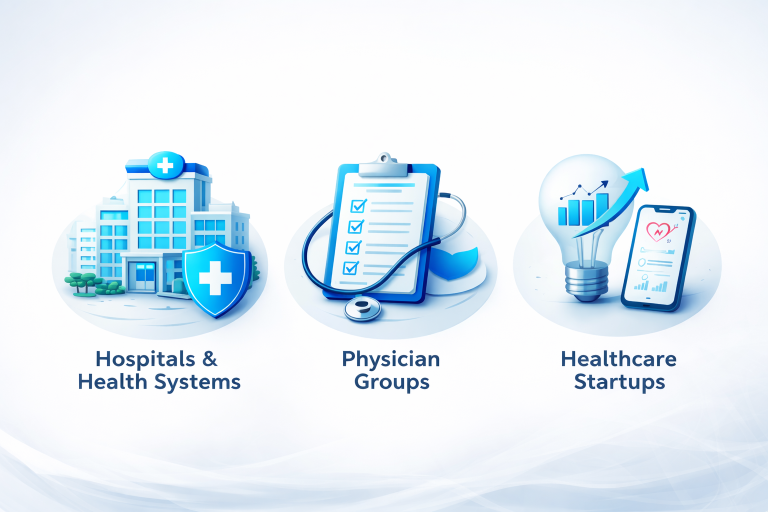 Healthcare organizations including hospitals, physician groups, and healthcare startups