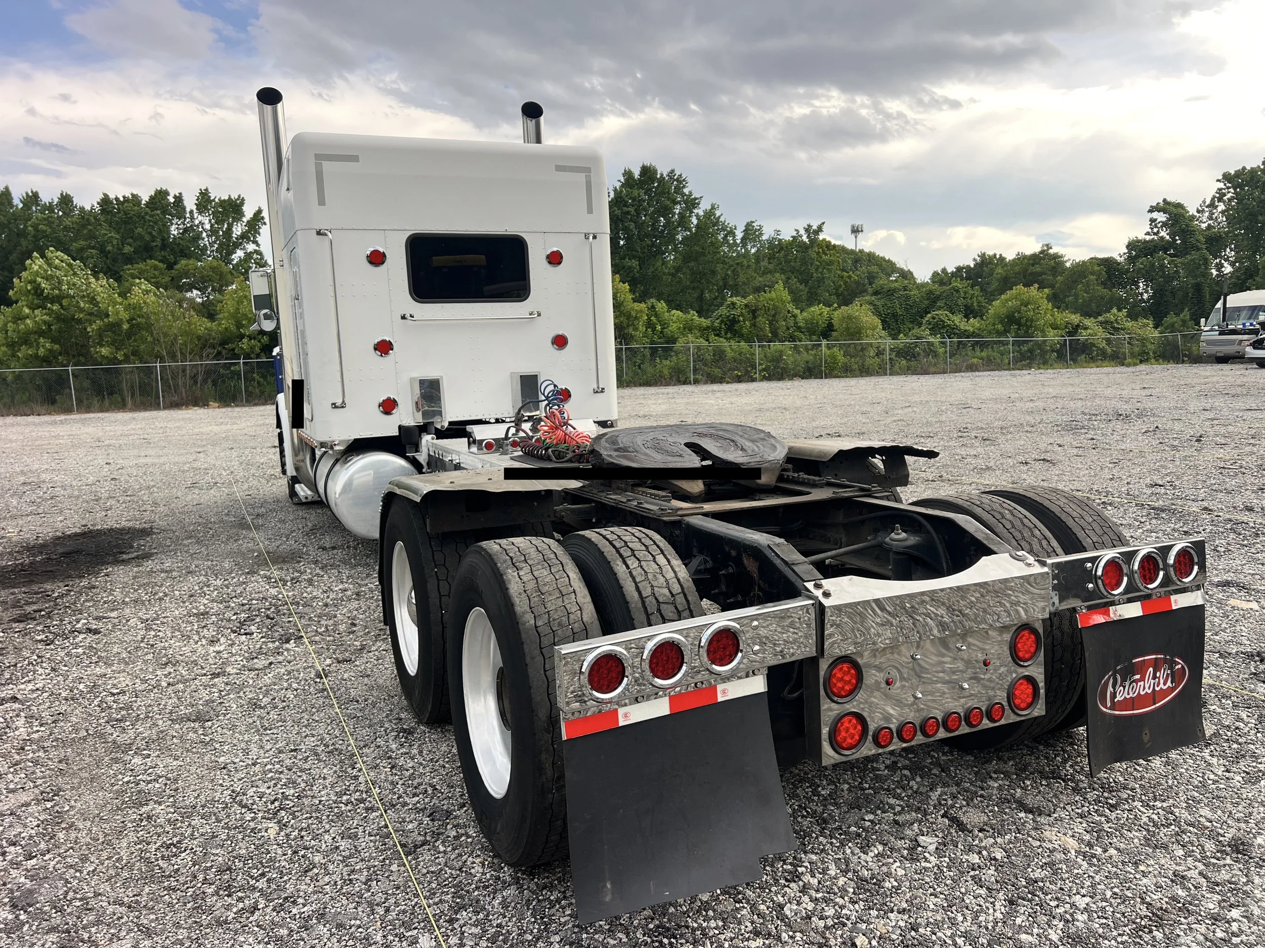Rear chassis and frame of 2003 Peterbilt 379 ready for fifth wheel installation