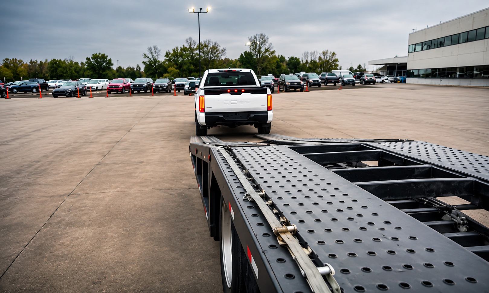 Pickup of an individual customer’s pickup truck for nationwide vehicle transportation by TurboX Logistics.
