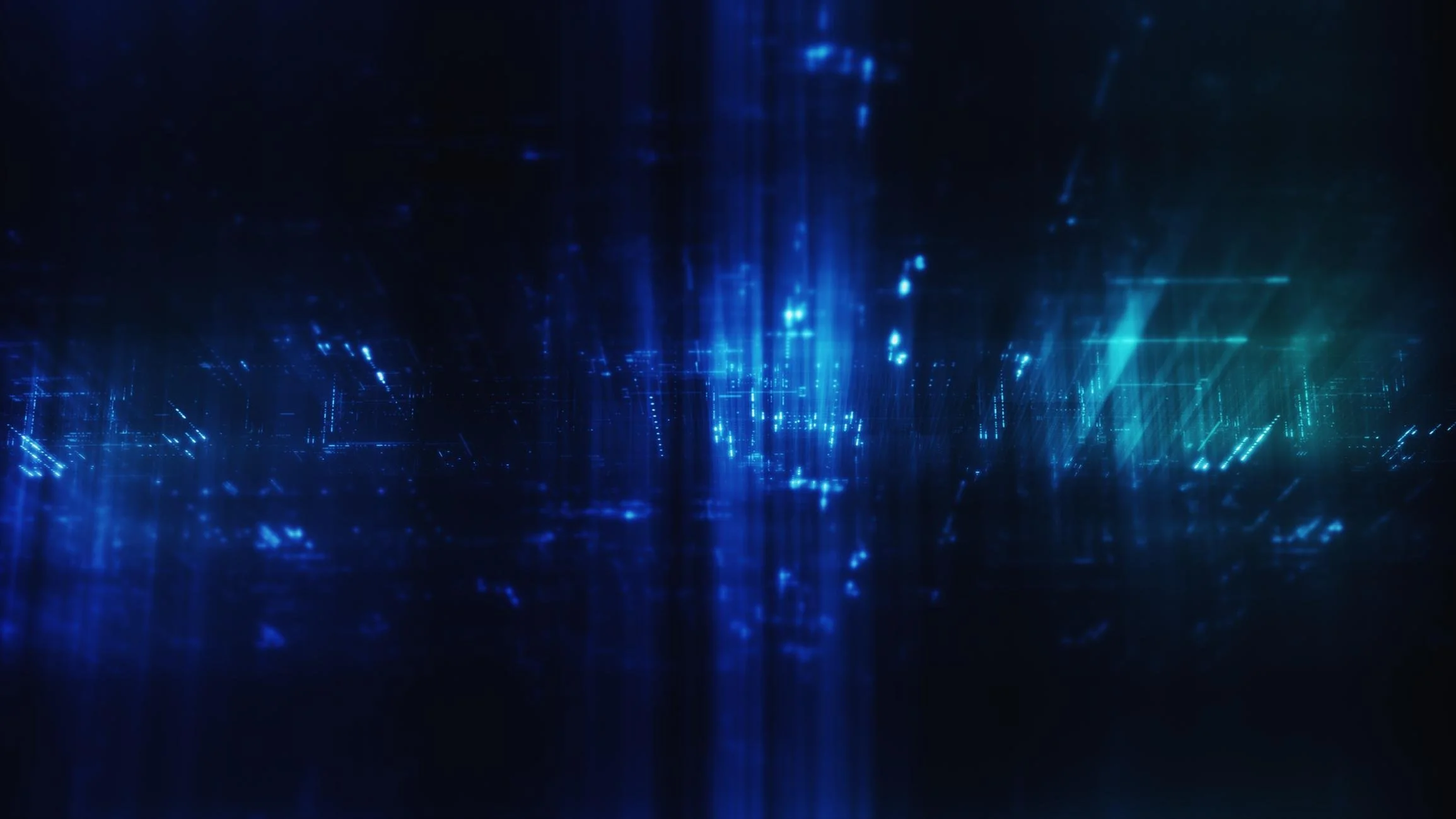 Digital blue data stream with glowing light streaks and lines in a dark background.