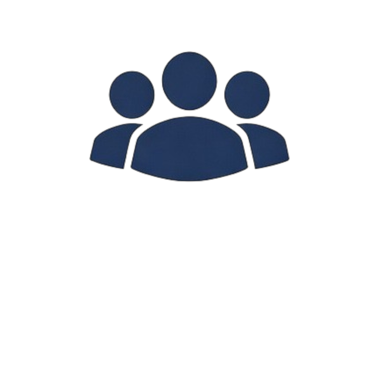 Icon of three dark blue human figures representing a community or group.