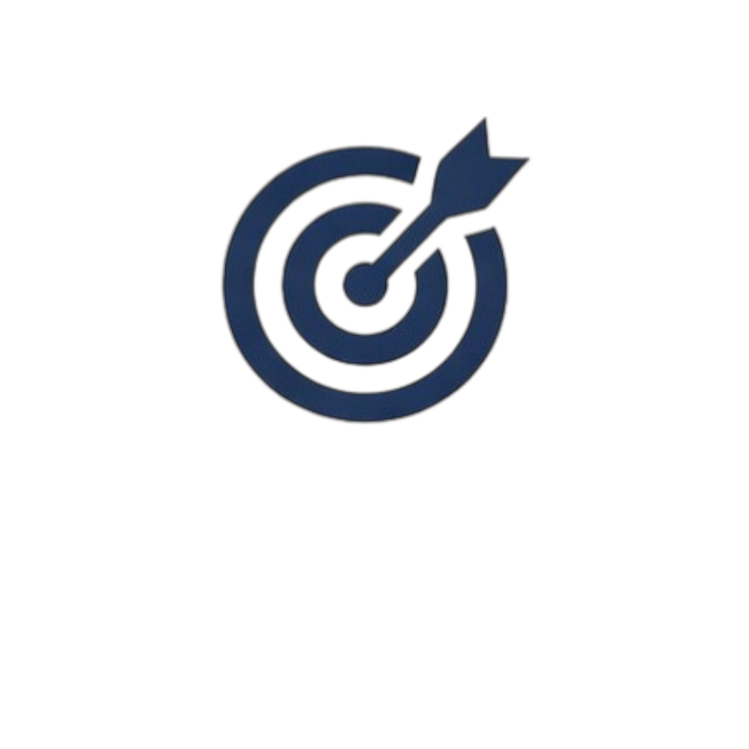 A dark blue target icon with an arrow hitting the bullseye on a black background.