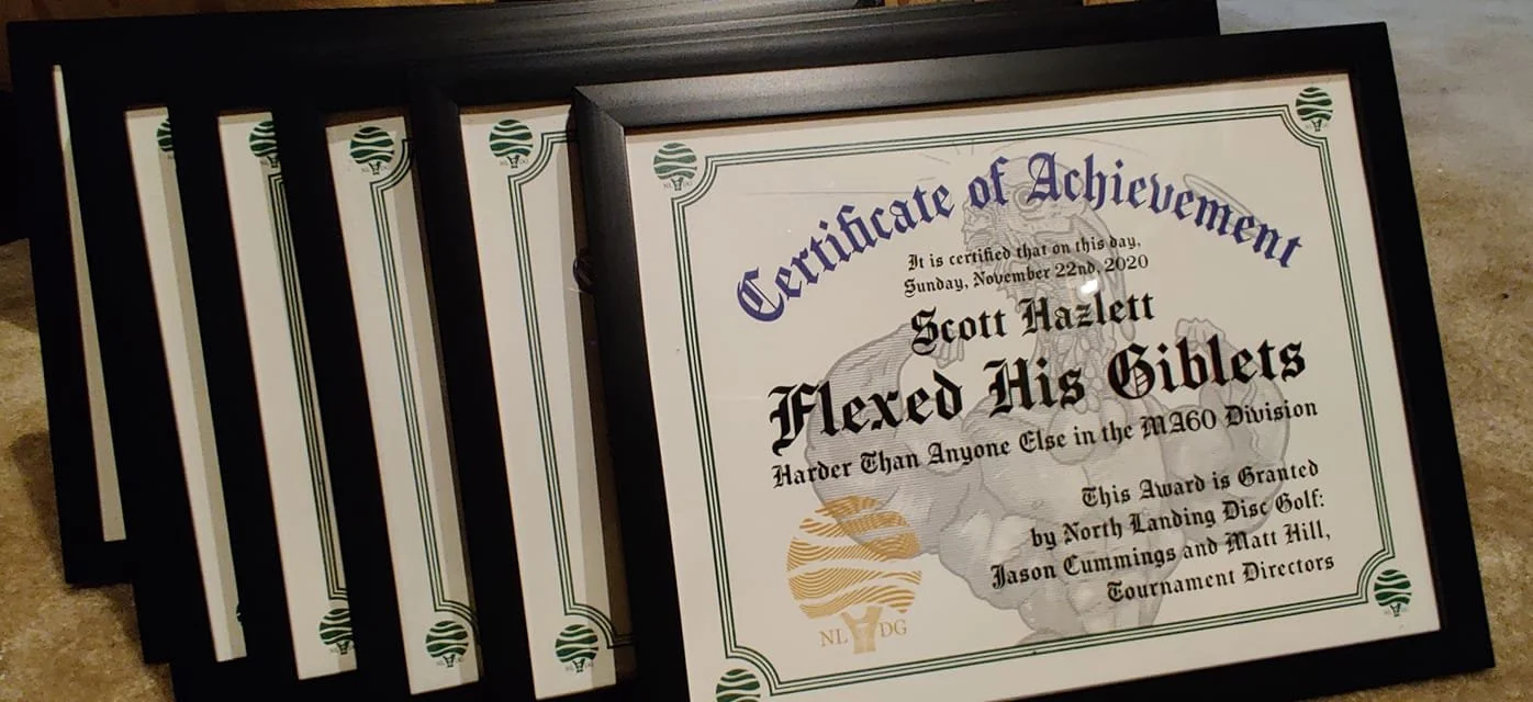 Prize certificates for the first FLex Your Giblets tournament.