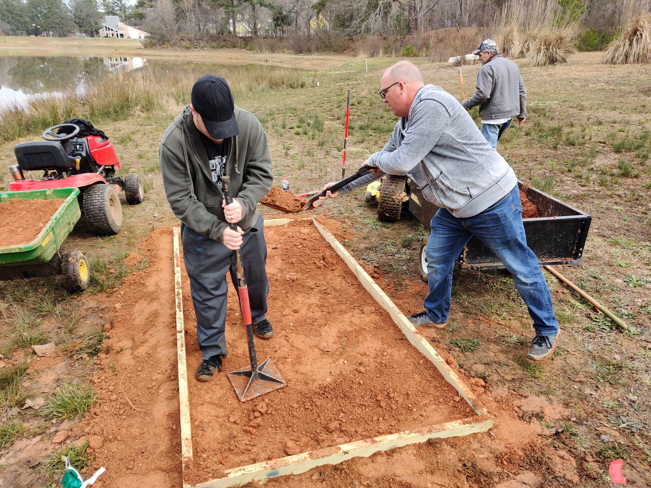 Constructing hole #7's tee pad.