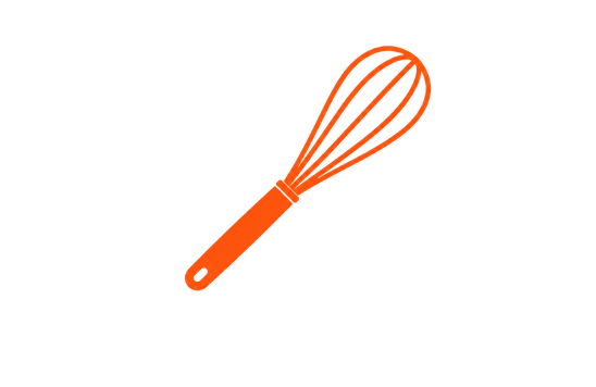 Orange hand whisk against a black background