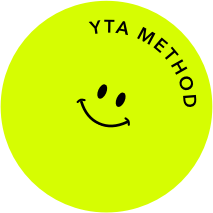 Yellow badge with a smiling face and the inscription 'YTA METHOD'.